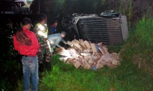 Diduga Tak Kuat Nanjak, Mobil Pick Up Bermuatan Keramik Terperosok ke Jurang di Sukatani Cianjur