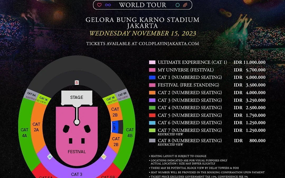 kategori harga tiket Konser Coldplay Jakarta