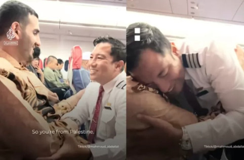 Viral! Momen Haru Pilot Indonesia Memeluk Penumpang Palestina di Pesawat