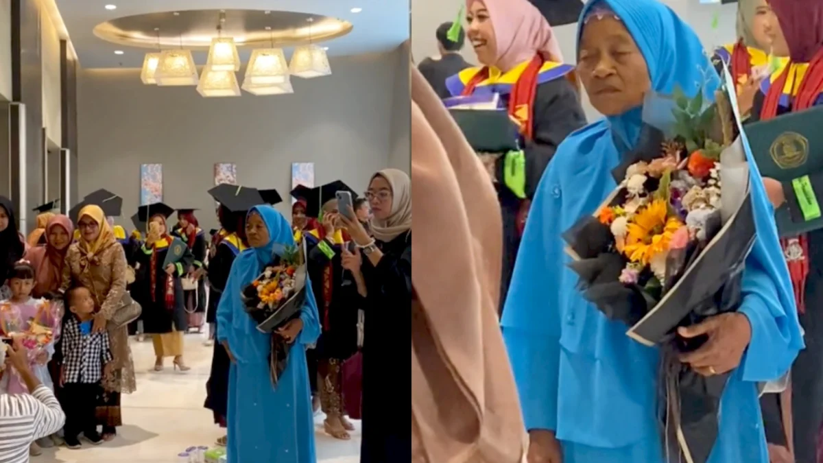 Aksi Viral Nenek Bawakan Bunga untuk Wisuda Cucunya
